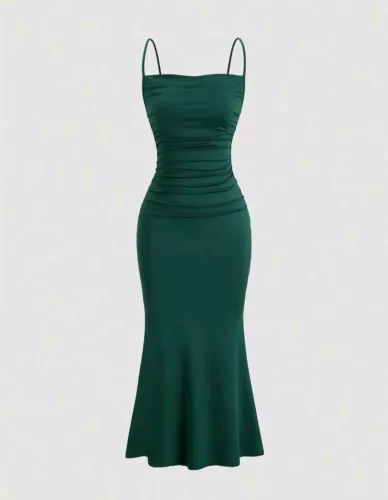 Vestido Longo Mulheres Outfit com Bainha Plissada em Formato de Cauda de Peixe