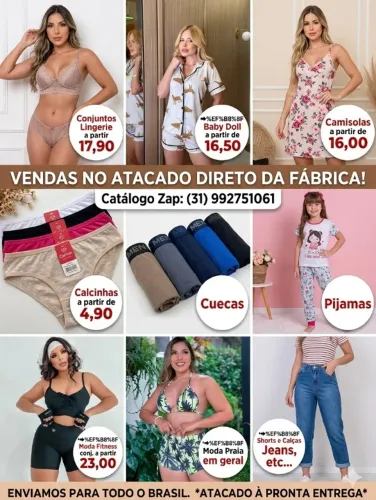 Moda intima em geral para revenda, catalogo zap *