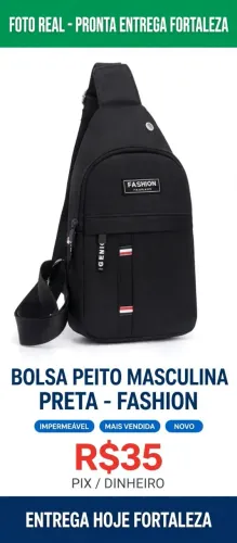 BOLSA PEITO MASCULINA PRETA FASHION IMPERMEAVEL R$35 ENTREGA HOJE FORTALEZA