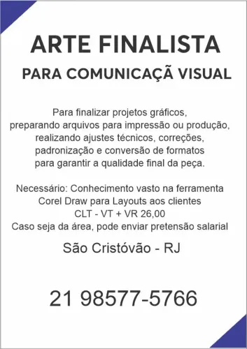 ARTE FINALISTA PARA COMUNICAÇÃO VISUAL