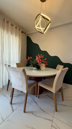 Mesa de Jantar Redonda 1,50 m + 5 Cadeiras Estofadas