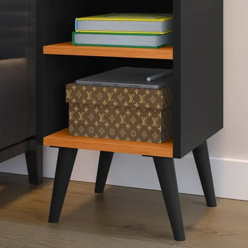 Mesa de Cabeceira Retrô Nicho com Porta-Celular e Organizador Max