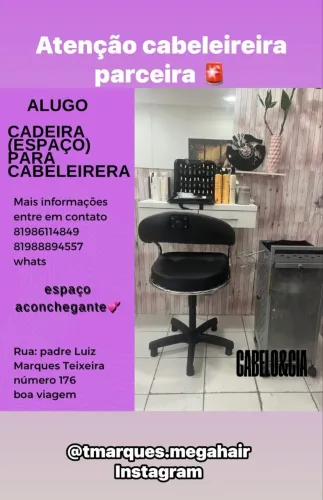 Alugo espaço dentro do salão de beleza para cabeleireira parceira 