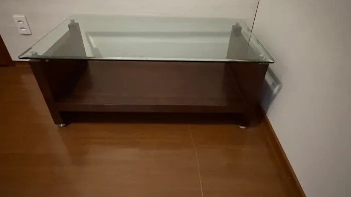 Mesa de Centro Retangular Mogno Maciço e Vidro 1,10m