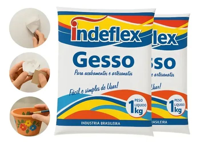 Gesso Em Pó Seca Rapido Indeflex 1kg Acabamentos Artesanato