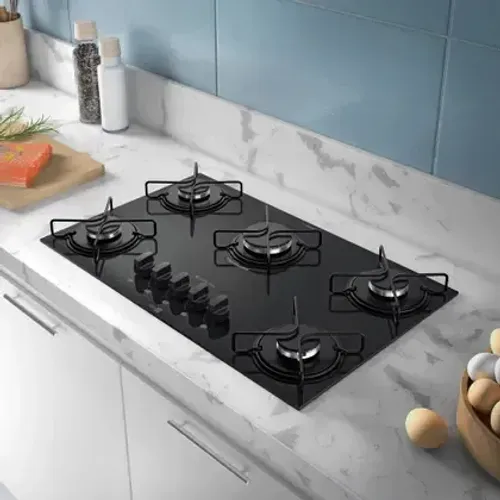 Cooktop 5 Bocas Consul Mesa de Vidro Grade de Aço Ferro Aramado Bivolt Preto