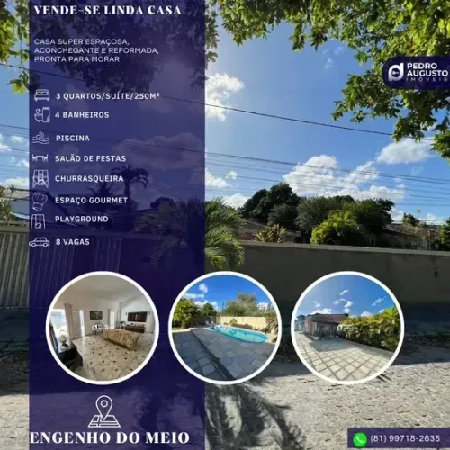 Casa: 3 Qts, suíte, super ampla, com piscina, churrasqueira, 10 vaga no Engenho do Meio!