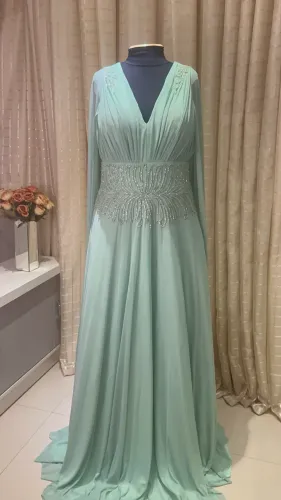 Vestido de Festa Premium Verde Sálvia, menta dupla capa mãe dos noivos