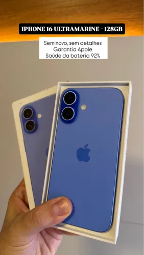 iPhone 16 Ultramarine 128GB, Seminovo sem detalhes 92%, com Garantia Apple 