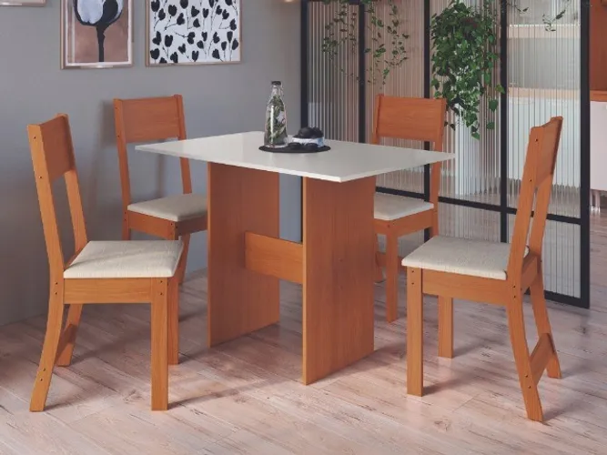 Mesa de Jantar Luiza C 4 Cadeiras Noce/Bege Até 12x - Frete Grátis