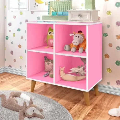 Estante Montessoriana 4 Nichos Rosa + Até 12x + Frete Grátis