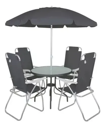 Conjunto Noronha Com Mesa Cadeira E Guarda Sol Bel Cor Cinza