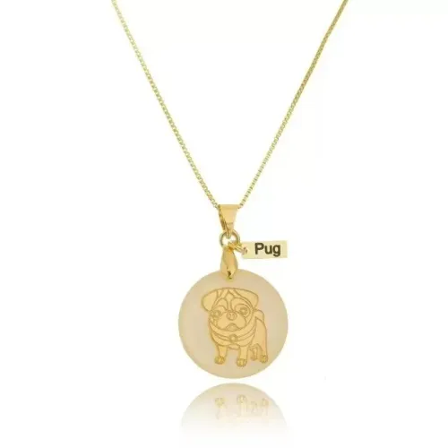 Colar com Pingente de Pug banhado a Ouro 18k