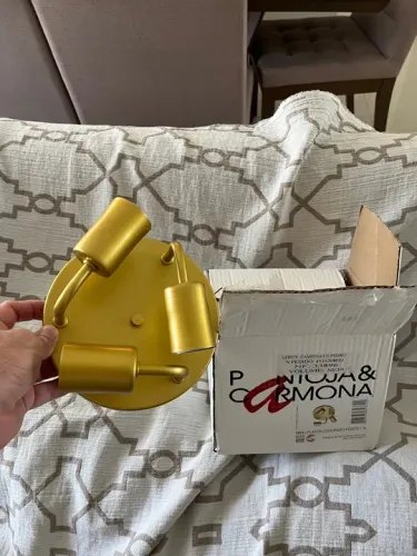 Lustre de Teto 3 Lâmpadas Dourado Fosco - Novo