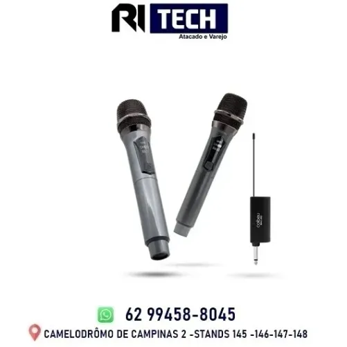 Microfone Sem Fio Duplo Dinâmico Alta Qualidade Recarregável 60MHZ UHF 50M