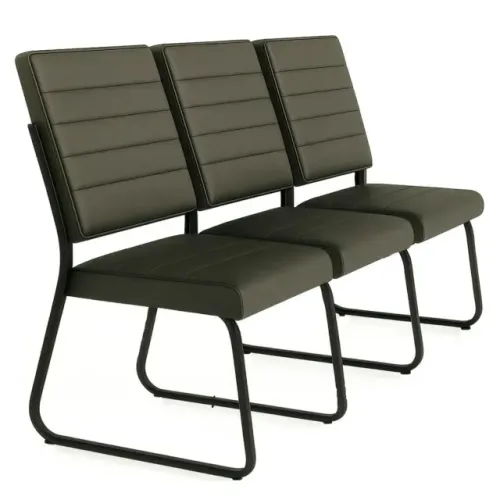 Sofanete Escritório 3 Lugares Estofada Trix Pés Pretos Conforto Reforçado 35123