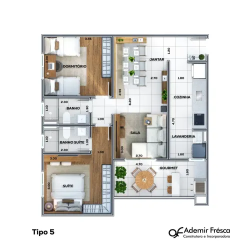 Apto no 6º andar