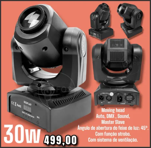 mini refletor de iluminação profissional (moving head spot LED) de 30W.