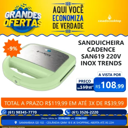 SANDUICHEIRA CADENCE SAN619 220V INOX TRENDS