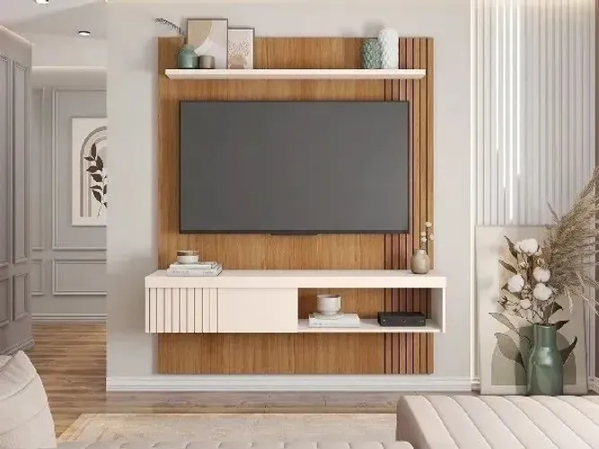 Painel de TV Moderno com Prateleiras e Rack