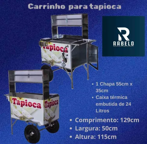 Carrinho de tapioca inox c/sistema de gás em até 10x sem juros no cartão 