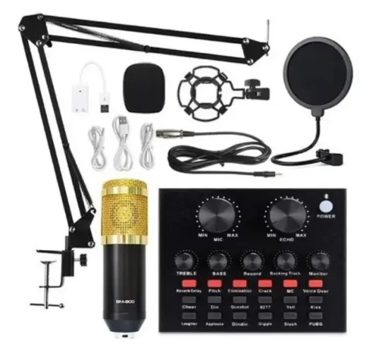 Kit Interface Mesa V8 Mixer + Microfone Bm800 Com Braço Articulado Novo na Caixa