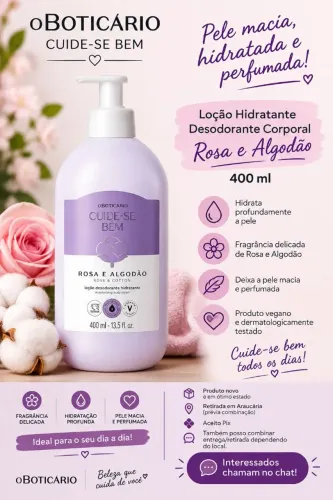 ? Loção Hidratante Desodorante Corporal Cuide-se Bem Rosa e Algodão - O Boticário