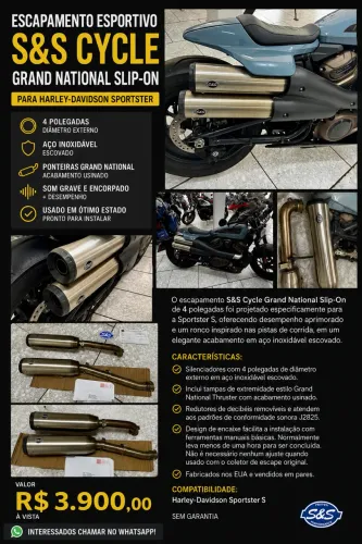 Escapamento Esportivo S&S Cycle Grand National Slip-On 4? - Harley-Davidson Sportster S