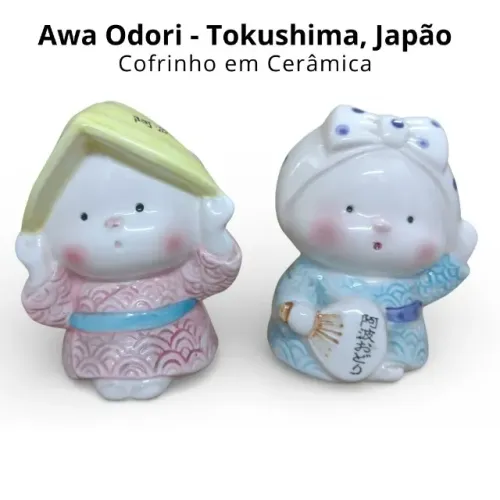 Cofrinhos Japoneses em Cerâmica - Souvenir de Decoração - Kit c/ 2 Peças