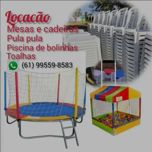 Aluguel de mesas e de cadeiras, panos , pula pula e piscina de bolinha 