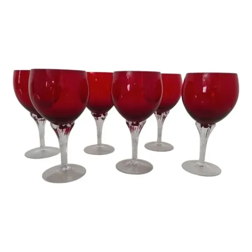 Antigo Jogo 6 Taças Cristal Rubi Vinho Tinto - Lindos !!
