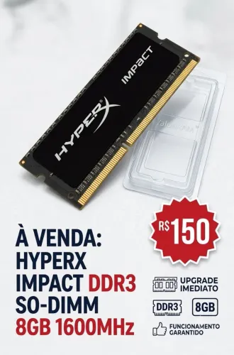 Memória RAM Notebook 8GB DDR3L 1600MHz Kingston HyperX Impact