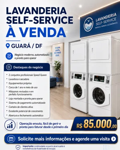 Oportunidade LAVANDERIA SELF-SERVICE À VENDA - GUÁRA/DF