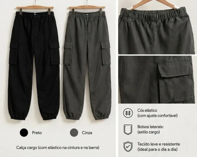 Calça cargo preta e cinza 