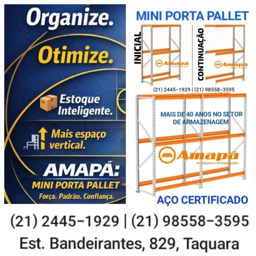 Mini Porta Pallet Amapá - Altas Cargas - Até 1250 KG por Módulo