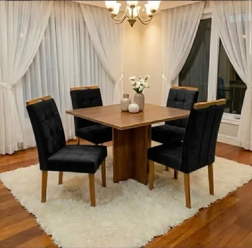 Conjunto de Jantar Compacto 4 Lugares Cinamomo com Veludo Preto Conjunto de Jantar Compact