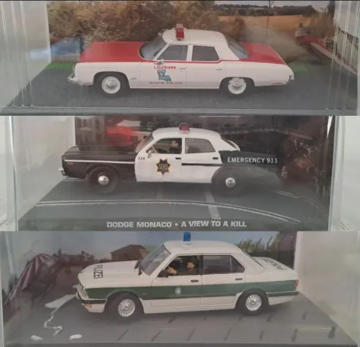 MT 3 James Bond 007 1:43 Carros Polícia Dodge Mônaco + Chevrolet Bel Air + BMW 518 Lacrado
