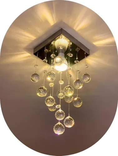 Lustre de Cristal Acrilico 14x14 Plafon Sala Quarto Vai Montado (Altura 30 cm)
