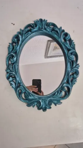 Espelho Decorativo Oval Provençal Azul Turquesa - R$ 80