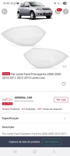 par lente de farol principal 2008a2011 ford ka