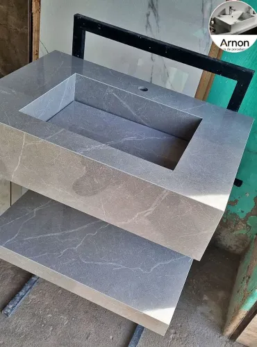 Pia lavatorio banheiro de porcelanato polido 60x41 com prateleira 