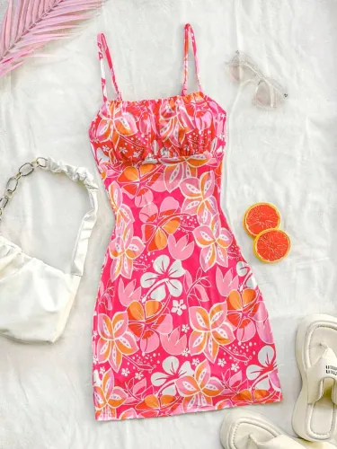 Vestido Shein Flores Rosa Tropical 