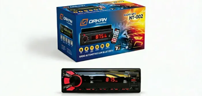 Rádio Automotivo 1 Din  Bluetooth 2 USB RCA Display 7 Cores Universal 