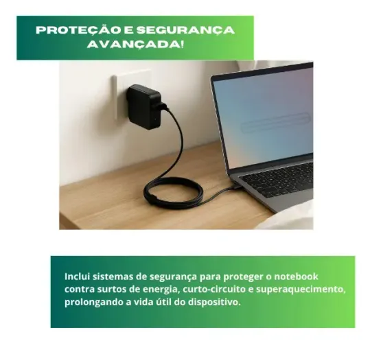 Fonte Carregador 65w Tipo C Usb-C  Para Notebook Laptop Lenovo e Dell