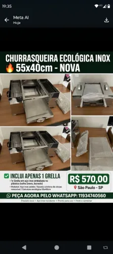 VENDO CHURRASQUEIRA ECOLÓGICA INOX 55x40cm - NOVA!*