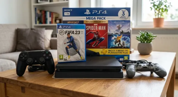 PLAYSTATION 4 SLIM 1TB COMPLETO + 2 CONTROLES + FIFA 23 MIDIA FÍSICA