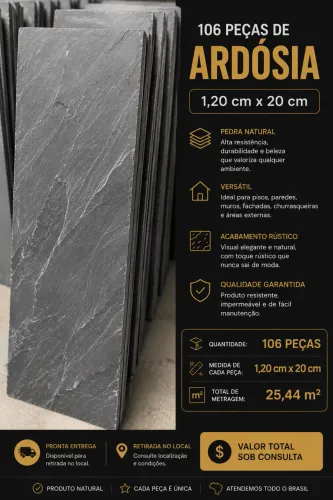 106 Peças de Ardósia Natural 1,20 x 20 cm | 25,44 m² | Lote Completo