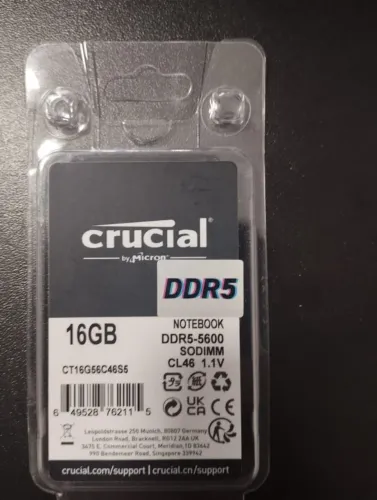 Memória RAM Crucial DDR5 SODIMM 5600mhz 16GB para notebook