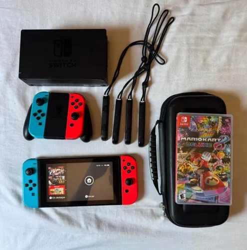 Nintendo switch V2 + cartão 128gb + case de transporte