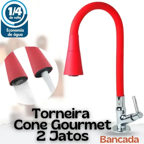 Torneira Gourmet Cozinha Mesa Bancada Vermelha Cone _ CS470 